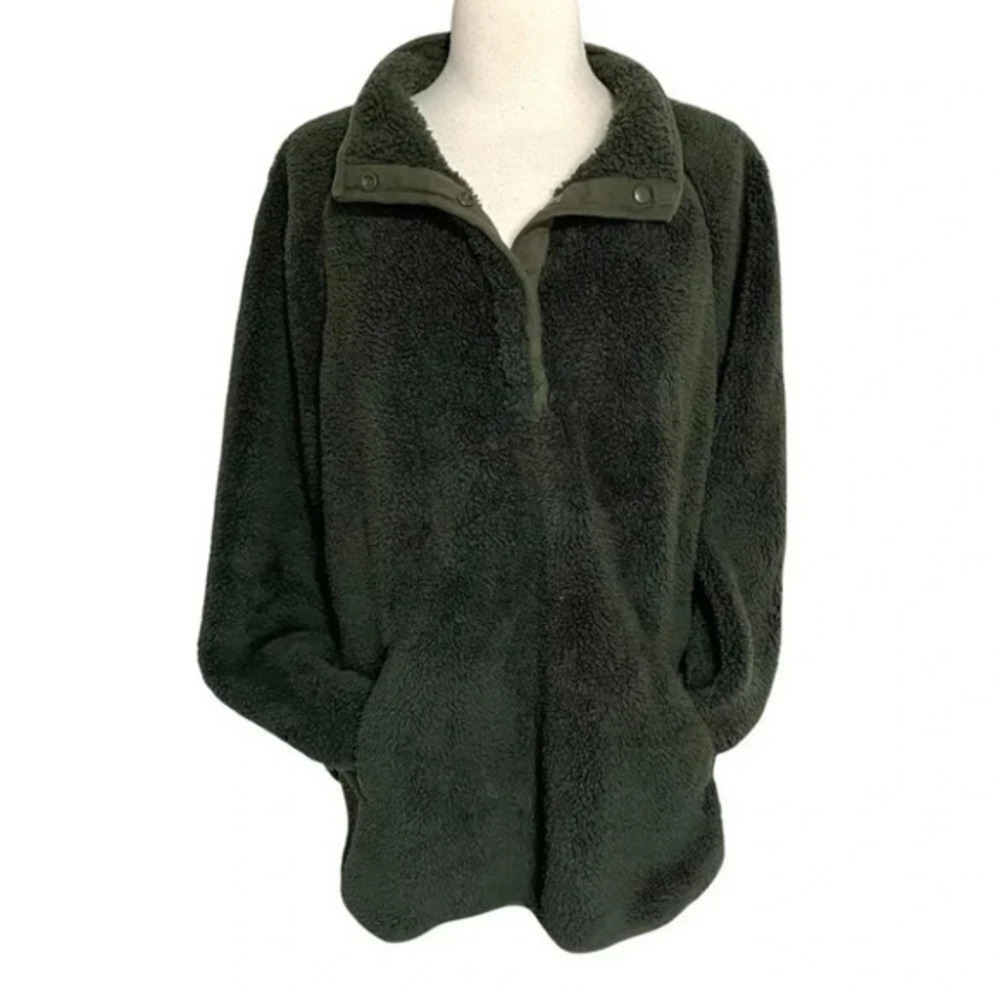 32 Degrees Heat dark green plush fleece‎ pullover sweatshirts with front pocket